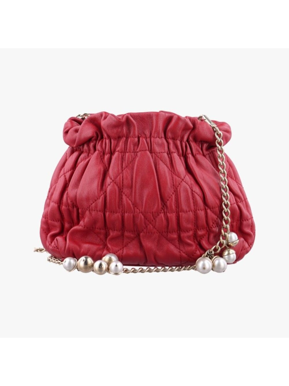 Dior Cannage Faux Pearl Red Lambskin